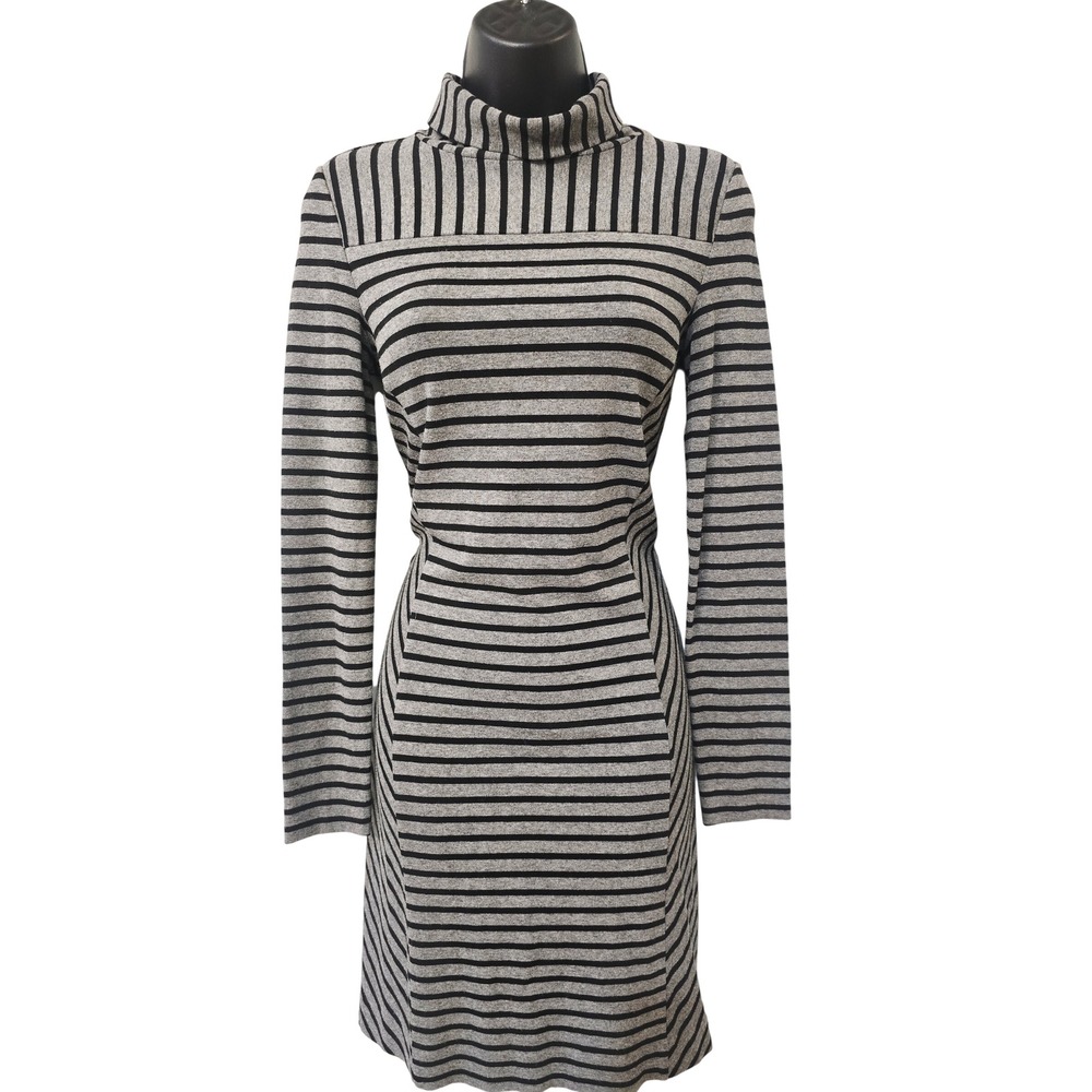 Tory Burch Grey Black Striped Mock Neck Long Sleeve Dress‎ XS 30142482